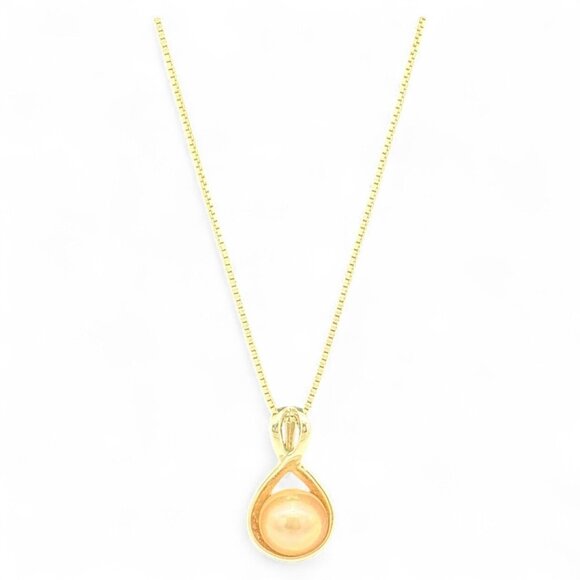 None Jewelry - Elegant 925 Sterling Silver Pink Pearl Pendant Necklace 18" Box Chain